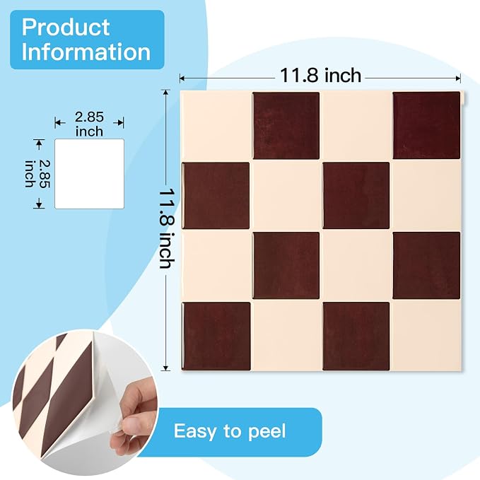 Art3d Grid Peel and Stick Backsplash, 10-Pack, Red Brown and Warm White | 12 x 12 Inch, Enhanced Thickness, Superior Adhesion, Moisture Resistant, Long-Lasting, Minimalist Look, for Kitchen Decor - Image 6