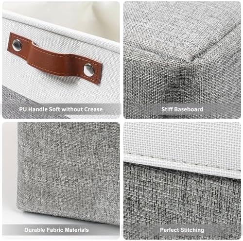 Bagnizer Storage Bins Large Fabric Storage Baskets for Shelves 3 Pack, Decorative Linen Closet Baskets with Handles for Organizing, Shelf, Clothes, Home, Office, 15x11x9.5Inches (Grey&White) - Image 5