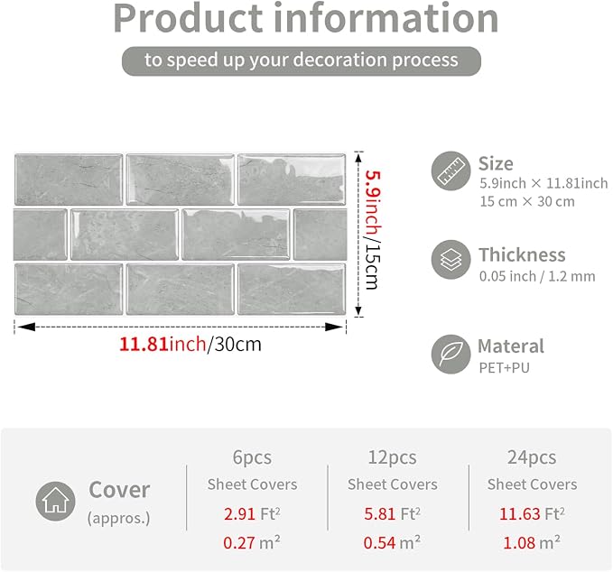 10 Sheet Brick Peel and Stick Kitchen Backsplash Tiles, DONGYUNAI PVC Wall Panels Back Splash 3D Waterproof Self Adhesive Wall Stickers for Bathroom Fireplace RV Camper Van（6"x12"） - Image 5