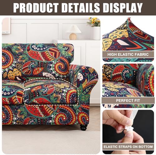 SearchI Stretch Sofa Cover Printed Couch Cover, Floral Pattern 4 Pieces Sofa Slipcover with 3 Separate Cushion Cover, Washable Furniture Protector for Living Room(Sofa, Paisley Pattern) - Image 4