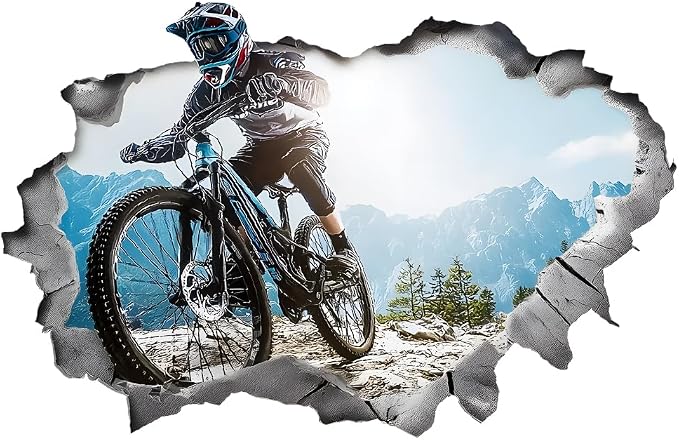 SUPERDANT 3D Bicycle Motocross Wall Decals Mountain Bike Wall Stickers Break Through The Walls Art Murals Peel and Stick Adhesive Sticker for Livingroom Bedroom Kids Room Outdoor Sport Lover - Image 3