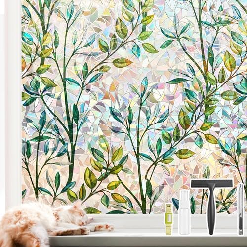 NINETREX Window Privacy Film, Rainbow Stained Glass Leaf, 35.4"x78.7" by NINETREX