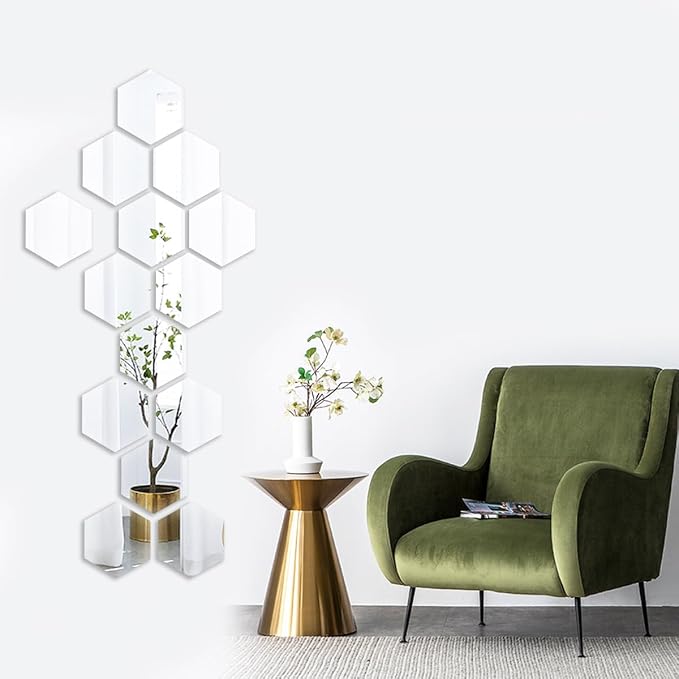 Mirror Wall Stickers - 12PCS Hexagon Art DIY Decorative Acrylic Sheet Plastic Tiles Home Living Room Bedroom Sofa TV Background Decal Decoration - Image 9