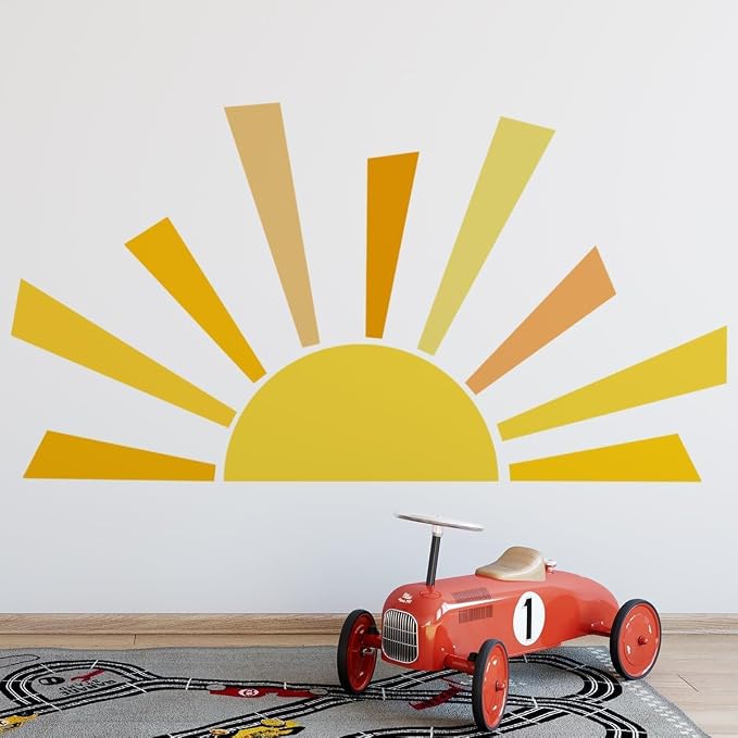 Denylo pro Boho Half Sun Wall Decal, 67.7x38.9 Inch, PVC, Yellow, Waterproof, Sun Pattern, Indoor, Single Use, Irregular Shape, Wall Decor - Image 5