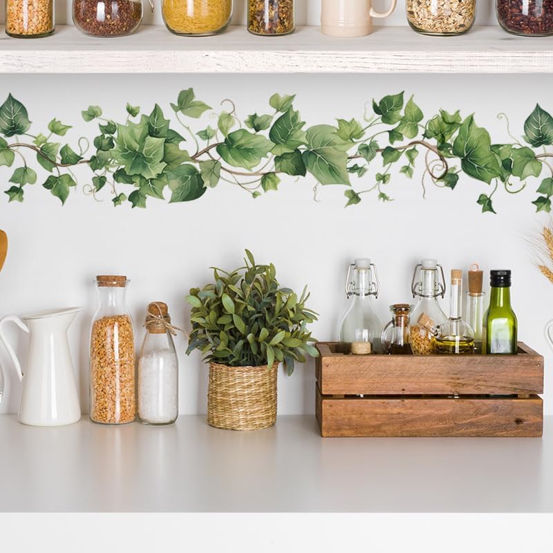 Green Leafy Vine Wall Decals Green Plants Leaves Wall Stickers Removable Peel and Stick Vinyl Art Mural Decals for Living Room Bedroom Classroom Kitchen Wall Decor - Image 2