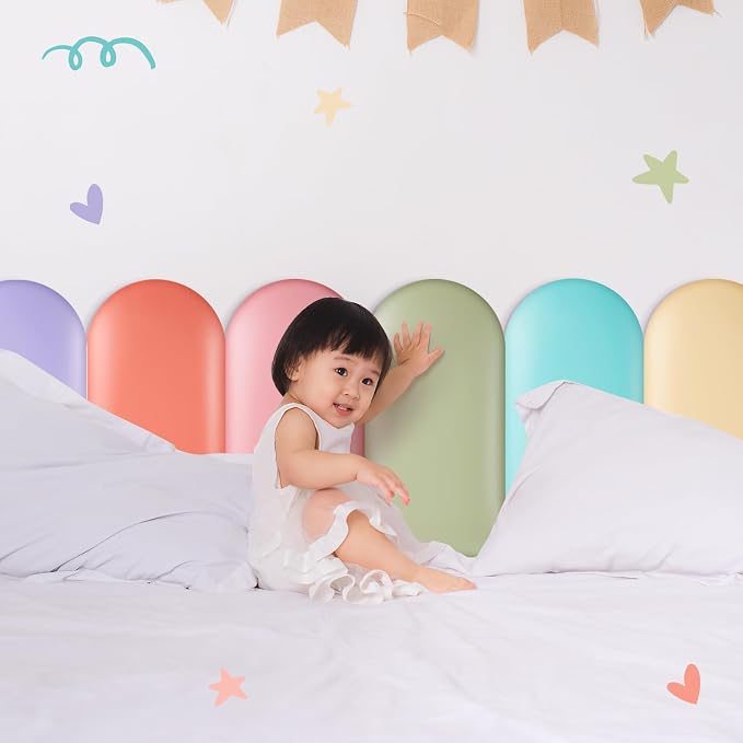 Jetec 6 Pcs Kids Wall Padding Panels, 1.18 Inch Thick Foam Wall Protector, 15.75 x 7.87 Inch Soft 3D Pastel Safety Panels for Nursery & Playroom - Image 7