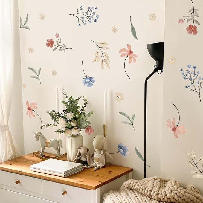 Boho Flower Wall Decals，Watercolor Flower Wall Art，Wildflower Wall Decals，Girls Bedroom Removable Wall Decals (Boho Colorful Flower Wall Decals) - Image 4