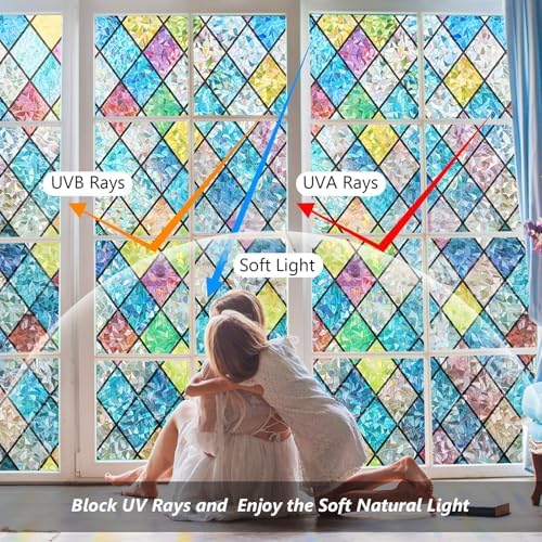 LEMON CLOUD Stained Glass Window Privacy Film Static Cling, 35.4″ x 78.7″ - Image 2