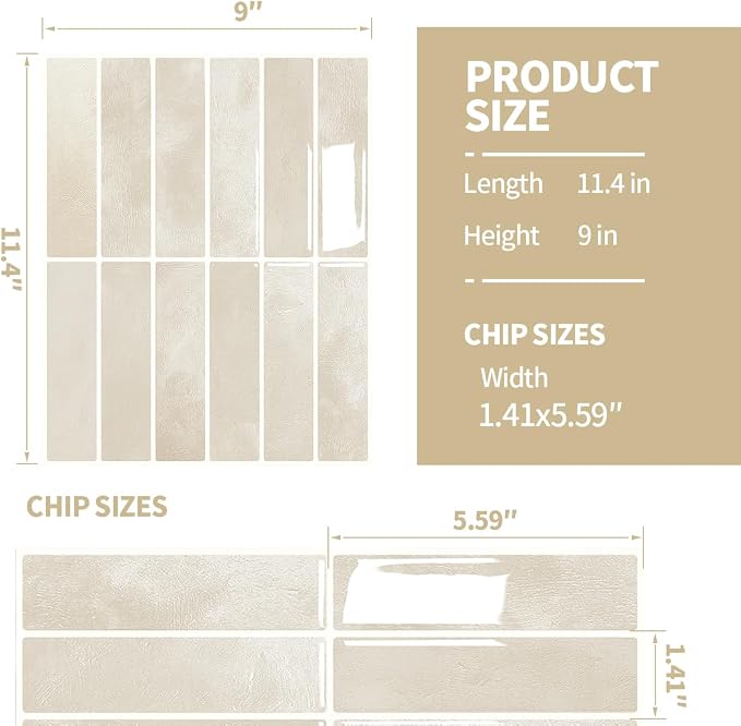Peel and Stick Backsplash 3D Wall Tiles,Self-Adhesive,Oil Proof,Waterproof, Removable Wall Panels for Kitchen & Bathroom,Modern Design, Easy Install (10.7ft，12x9 inch,14 Pack) (Beige) - Image 4