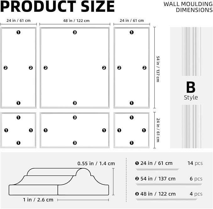 Peel and Stick Wall Molding Kit Set of 6 Frames | Premade Wainscoting Panels for Interior Wall Decor, Molding Trim for Living Room Bedroom Corridor Home Accent Walls Panel - Image 4