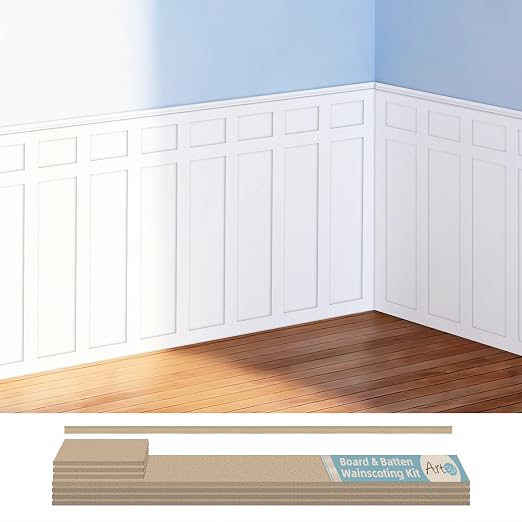 Art3d Premade Paintable Board and Batten Wainscoting Kit, 94.5 x 54 in | MDF, Molding Trim Slat with Edge Strip, High-Impact, Durable, Glue-On Installation, Ideal for Living Room, Bedroom, Corridor by Art3d