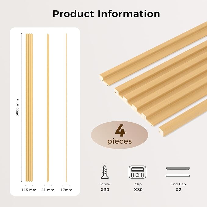 Slat Wall Panel 4-Pack, 118’’x5.7’’, Oak | Real Wood Material, with 2Pcs End Trims, Wood Wall Panel for Interior Wall Decor, Bedroom, Living Room, TV Background - Image 3