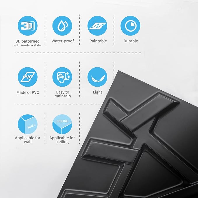 Art3d 19.7" x 19.7" (Pack of 12) Wall Panel Stripes, Black - Image 7