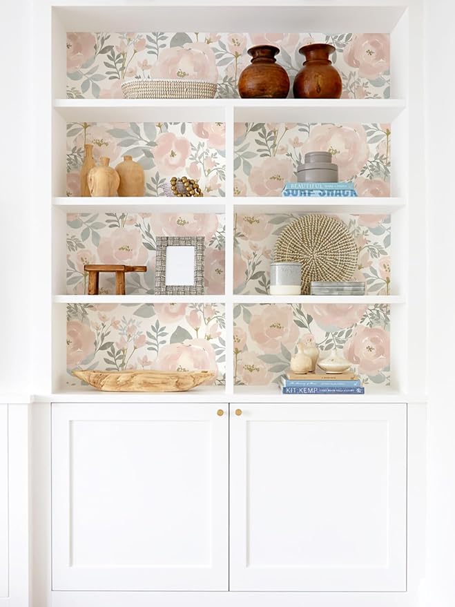 Orainege Peel and Stick Wallpaper Floral Wallpaper | 17.3in x196.8in Floral Contact Paper Peony Self Adhesive Removable Wallpapers for Bedroom Nursery Walls, Light Pink - Image 8
