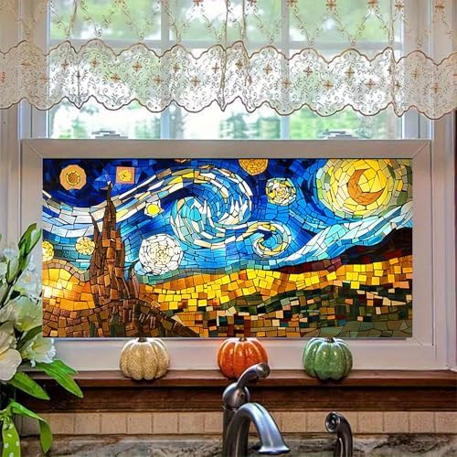 HOMETITUTE Starry Night Stained Glass Window Cling 39.3x17.7 Inch PVC - Image 6