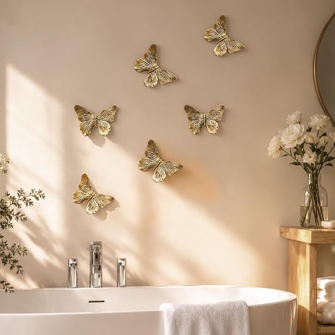 GUSFREUD 3D Butterfly Wall Decor Set – Resin Wall Decor for Living Room, Bedroom, Bathroom, Dining Room, Outdoor and Gallery Walls - Antique Copper - Set of 3 - Image 6