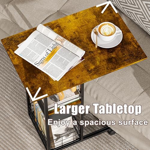 Rolling C-Shaped Side Table with Charging Station, Night Stand with Type-C & USB Port and Outlet for Bedroom, Spacious Coffee Table with Wheels for Living Room, Home Office, Small Space(Large Desktop) - Image 5