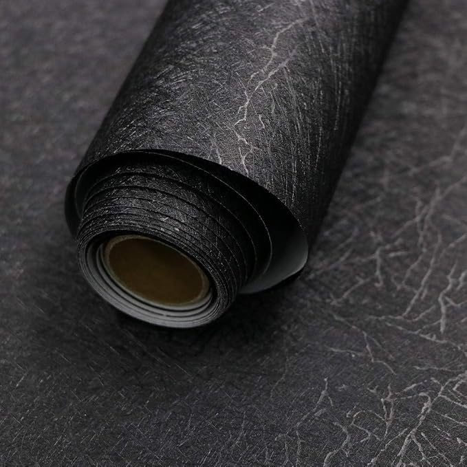 Black Silk Wallpaper Peel and Stick Self Adhesive Removable Contact Paper | 15.7" x 118" Renter Friendly Embossed Textured Vinyl Wrap Paper Modern Waterproof Bathroom Cabinet Drawer Liner Wall Covering by Abyssaly