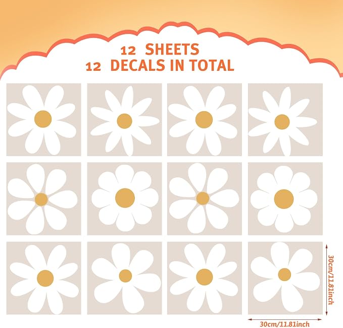 TaoBary 12 Sheet Daisy Wall Sticker Decal,White, Yellow,Novelty Style | Big Flower Wall Sticker, Pink White Floral Decal, Daisy Bedroom Room Decor, Removable Peel and Stick, Nursery Home Wall Decor - Image 2
