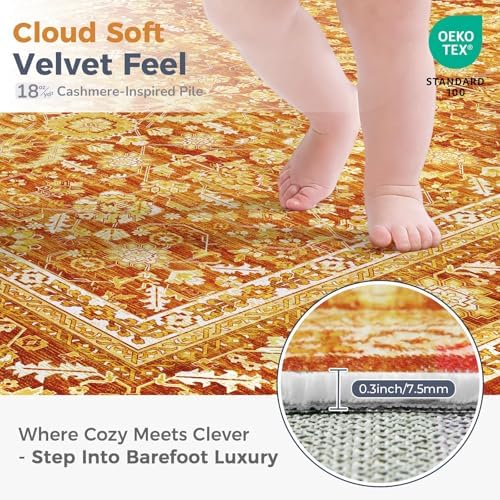 OPPODREAM Vintage Orange Area Rugs 3' Round, Washable Rug for Living Room - Image 2