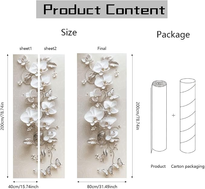 arricraft 2 Pcs Self-Adhesive Door Sticker, 31.5"x78.7" 3D Flower Butterfly Door Murals Stickers PVC Door Removable Wallpaper Decoration for Bedrooms ​Living Room - Image 2