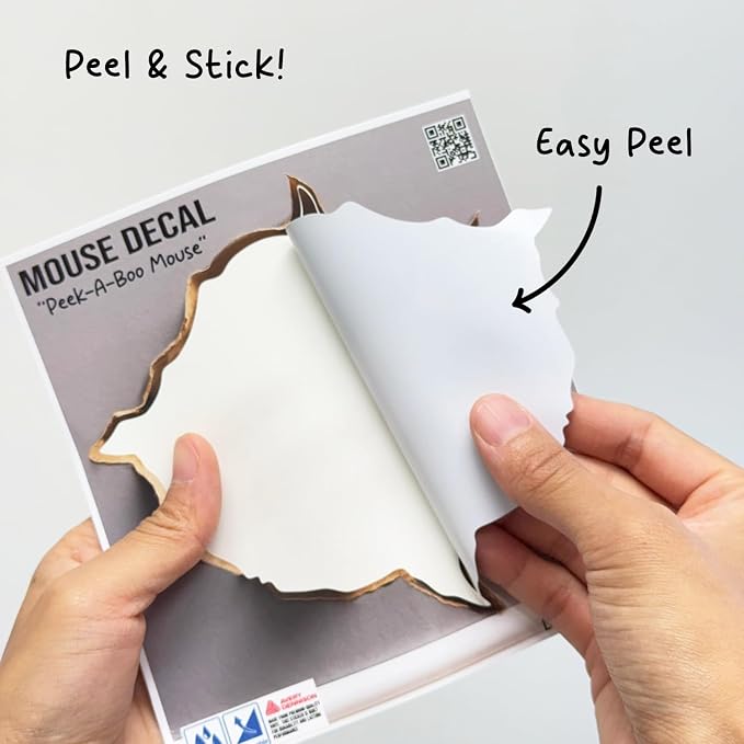 GRITKULTURE Removable Peek A Boo Mouse in Mouse Hole Decal Sticker 5.1inch 2 Pack. Mouse Hole in the Wall Sticker with 3D Effect. Wall Decoration, Funny Gift, Potty Training, Prank - Image 5