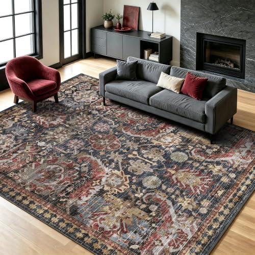 RUGSURE Washable Area Rugs - Perfect for Living Room, Bedroom, Kids Room, Nursery - Stain & Water Resistant Non-Slip, Pet & Child Friendly, Vintage Tribal Area Rugs (Rust, 8' x 10') - Image 3