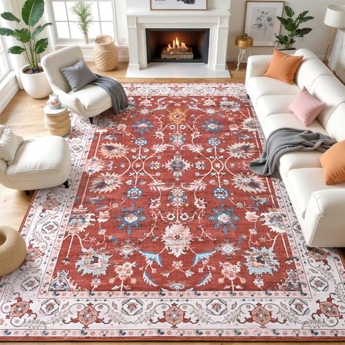 Hanples 6x9 Area Rugs for Living Room, Washable Rug Vintage Floral, Red by Hanples