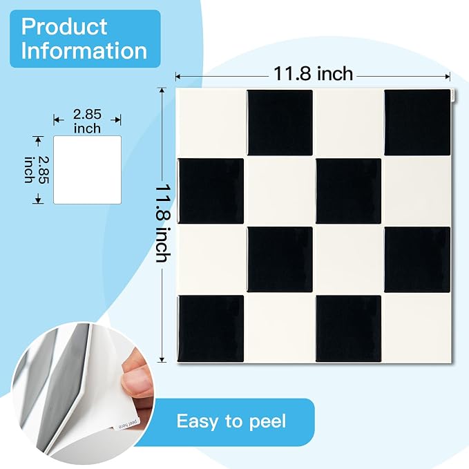 Art3d Grid Peel and Stick Backsplash, 10-Pack, 12 x 12 in, Black & White | Enhanced Thickness, Strong Adhesion, Moisture Resistant, Long-Lasting, Minimalist Look, DIY Friendly, for Kitchen Countertops - Image 7