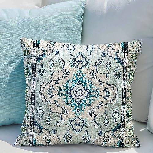 Snycler Boho Throw Pillow Covers 20x20 inch Set of 2 Teal Blue Boho Rug Carpet Double Sided Pattern Cotton Soft Pillow Case Cushion Cover Pillowcase for Couch Sofa Bed Decorative - Image 6