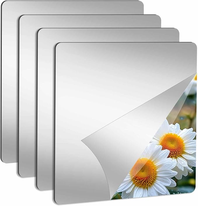 Abyssaly 4 Pack Wall Mirror Full Length, 11.8" x 11.8" Flexible Acrylic Mirror Tiles, Small Plastic Frameless Non-Glass Stick on Espejos Stickers for Bedroom Home Gym Door by Abyssaly