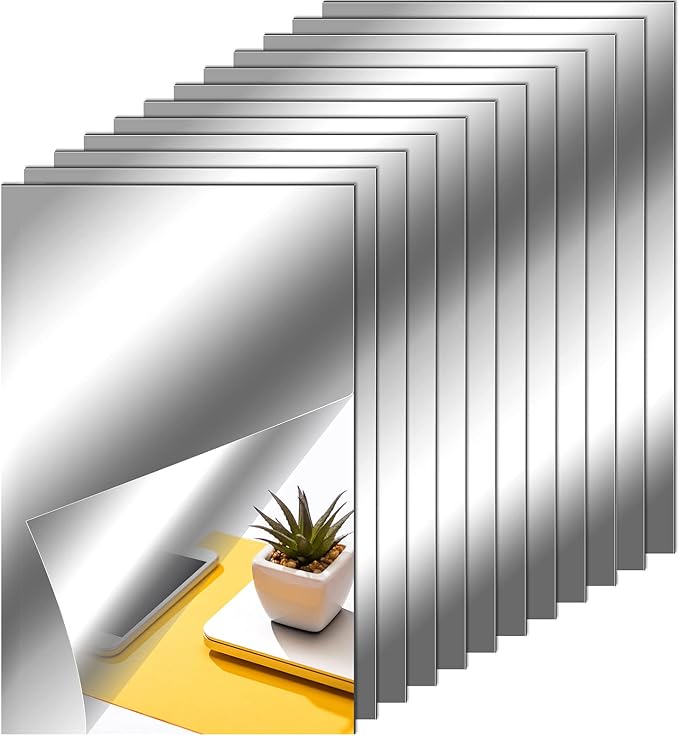 Tenare 12 Pieces Self Adhesive Acrylic Wall Mirror Tiles Flexible Small Mirror Wall Stickers Sheets Non Glass Unbreakable for Bathroom Home Gym Bedroom Home Classroom Decor (4 x 6 Inch) by Tenare