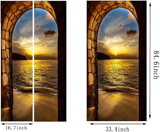artfanke 3D Door Sticker Peel and Stick 33.5"x84.6"-Self-Adhesive Door Murals Wallpaper - Sunset Beach Arch Ocean Wall Decals Waterproof for Bedroom Decor (2 Sheets/Set) - Image 5