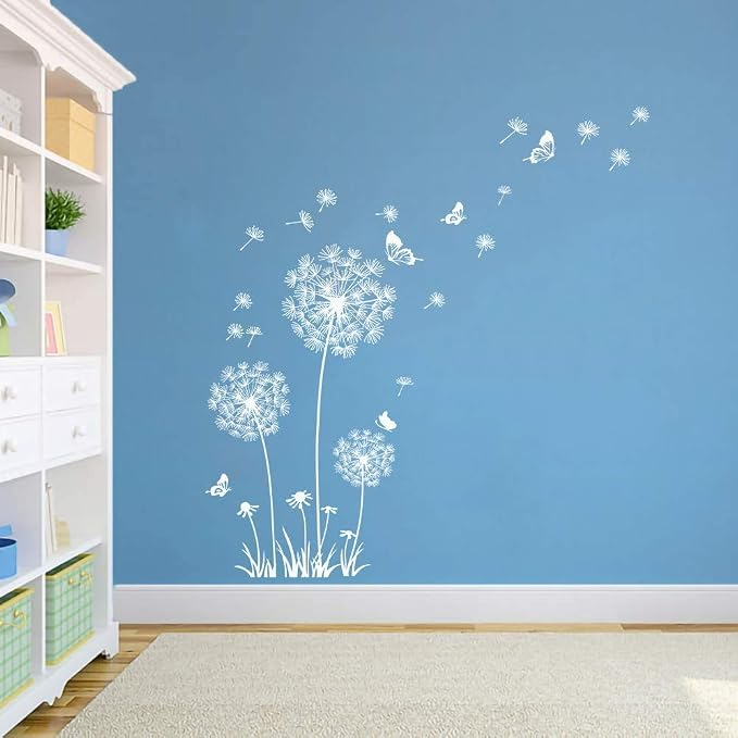 Runtoo White Dandelion Art Stickers - Large Flower Butterfly Wall Decals for Bedroom and Living Room Decor - Image 2