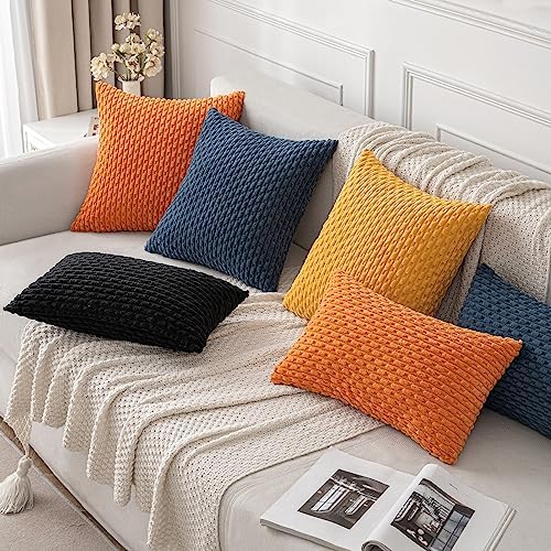 MIULEE Fall Decorative Throw Pillow Covers 20x20 Orange Textured Corduroy - Image 5