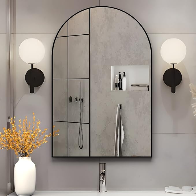 Arched Wall Mirror for Bathroom, 20"x30" Arched Mirror Wall Mounted Mirror with Metal Frame, Black Vanity Mirror Decor for Mantle, Bedroom, Entryway, Living Room by NEUWEABY