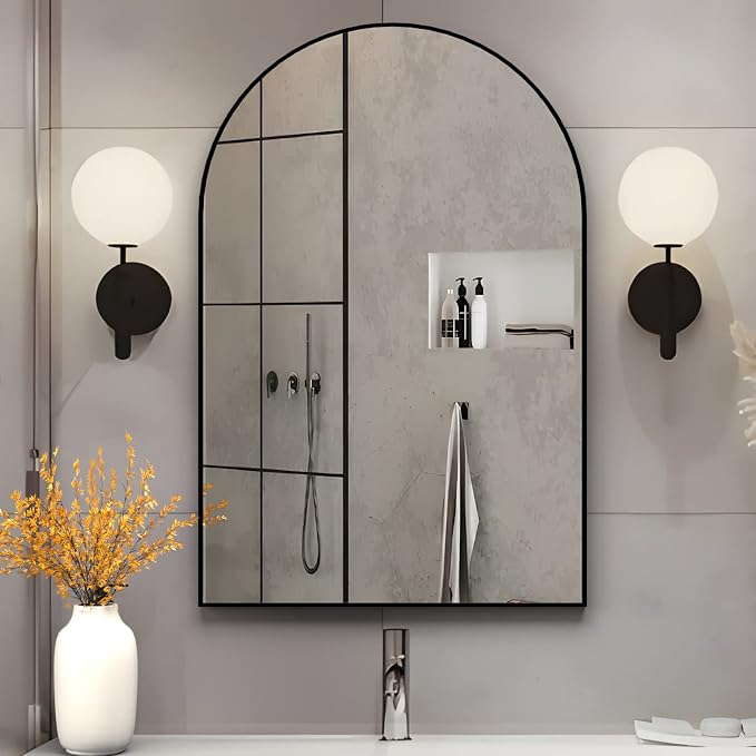 Wall Mounted Mirror, Arched Wall Mirror for Bathroom, 20"x30" Arch Bathroom Mirror with Metal Frame, 2 piece Black Vanity Mirror Decor for Mantle, Bedroom, Entryway - Image 6