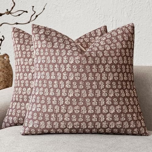 Foindtower Decorative Floral Print Throw Pillow Covers 20×20 Inch,Wine Red by Foindtower