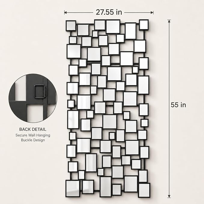 Large Modern Wall Mirror - 27.55"x55.1" Black Wall Mirrors Metal Framed Decorative Mirror for Entryway Bedroom Living Room Home Decor - Image 2