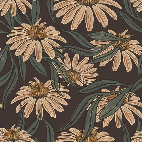 HAOKHOME Vintage Peel and Stick Wallpaper Floral Brown/PeachPuff/Green Daisy Wall Decor Home Bathroom Boho Decor 17.3in x 9.8ft by HAOKHOME