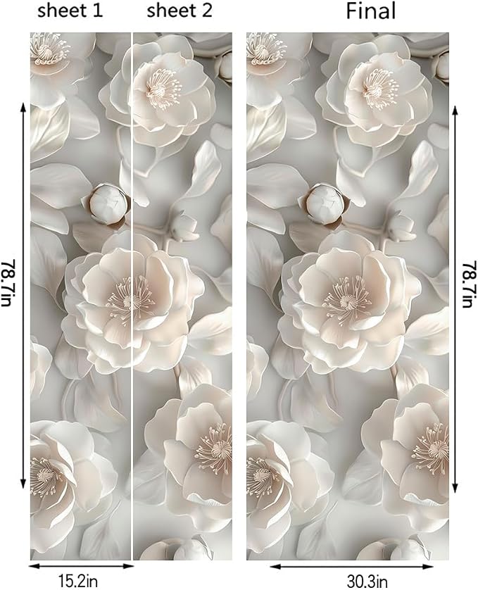 REDAMANCY 30.7"x79" 3D White Magnolia Floral Peel and Stick Door Stickers Vinyl 3D Mural Decals Modern Wallpaper Self-Adhesive, Waterproof, Removable Decor for Kitchen, Living Room, Bedroom - Image 2