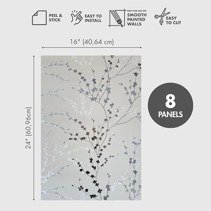 Peel and Stick Wallpaper Panels, West Coast Branch, 8-Pack | 16 x 24 in panel size; Covers up to 21.33 sq ft; Vinyl peel & stick; No paste needed; Great for walls, shelves & cabinets. - Image 2