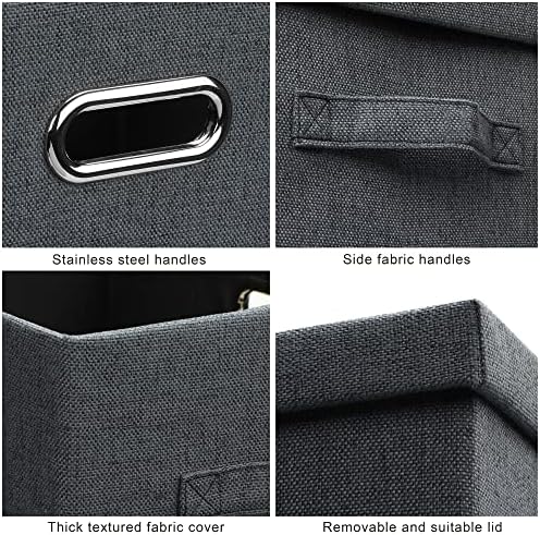 Graciadeco Large 17" 36 Quart Collapsible Stackable Storage Bins with Lids, 5 Packs Dark Gray Foldable Fabric Closet Storage Boxes with Lids Heavy-duty Linen Cube Baskets(17 x 12 x 11) - Image 6