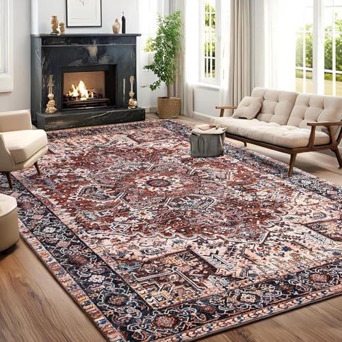 Hanples 5x7 Area Rugs for Living Room, Washable Rug Vintage Floral, Red - Image 4