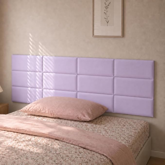 Anti Collision Wall Padding for Kids, Upholstered 3D Wall Panels | 4 Packs 7.8'' x 15.7'' Peel and Stick Headboard, Self Adhesive Wall Pads for Kids, Bedroom, Living Room, Light Purple - Image 3