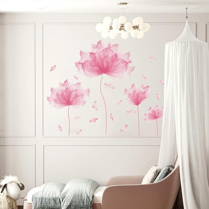 59.1'' x 49.6'' Flower Petal Wall Decal Floral Wall Sticker (Pink) | Removable waterproof peel and stick wall art for nursery, baby room, classroom, living room, bedroom, office and bathroom - Image 3