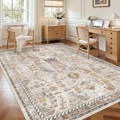 Madane 5x7 Area Rugs for Living Room, Non-Slip Washable Rug, Brown/Gold - Image 4