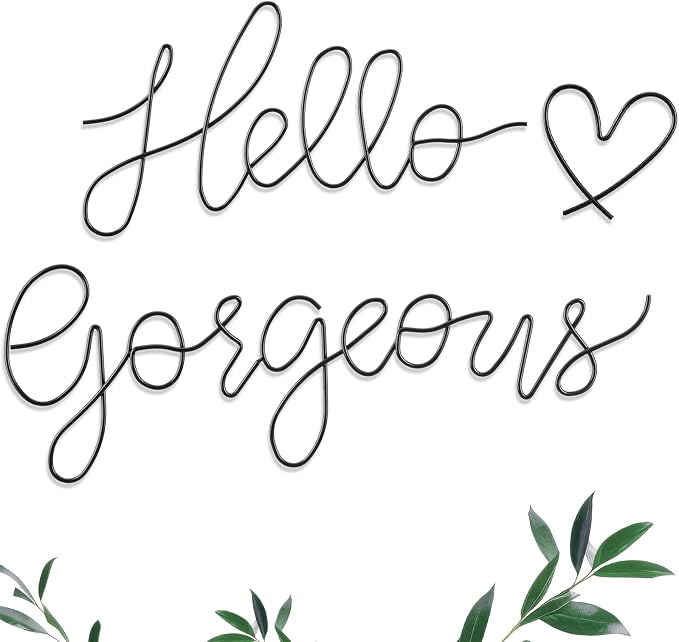 Hicarer Metal Hello Gorgeous Wall Art Minimalist Wall Decor,Black,Fashion | for Bedroom Bathroom Living Room Dressing Room Salon Vanity Office Home Decoration, Easy to Install by Hicarer