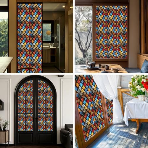 Window UV Protection Rainbow Privacy Film:Non-Adhesive Static Cling Decorative Window Film with Installation Tools,Stained Glass Window Film for Kitchen,Bathroom,and Shower Doors,16.9 x 39.4 inches. - Image 5