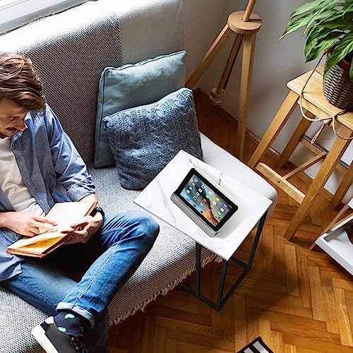 C Shaped Side Table Set of 2, Marble End Table for Sofa and Bed, Couch Table That Slide Under, Snack Side Table for Living Room, Bedroom or Small Spaces, White and Black - Image 6